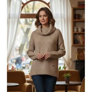KJUS Women Cowl Neck Sweater Oxford Tan Melange Mohair Wool LC35-I03 Size 36 NWT